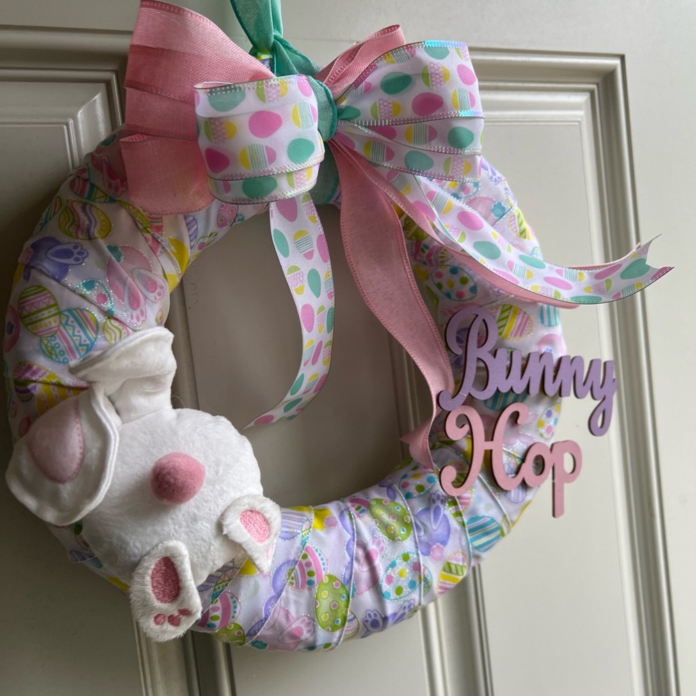 Bunny Hop Easter Wreath - Pink and Pastel Colors